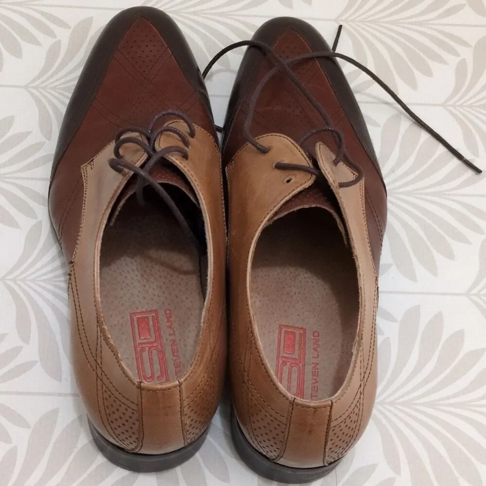 Steven Land SL0040 Men's Brown/Tan Leather Cap Toe Oxford Dress Shoes 8.5
